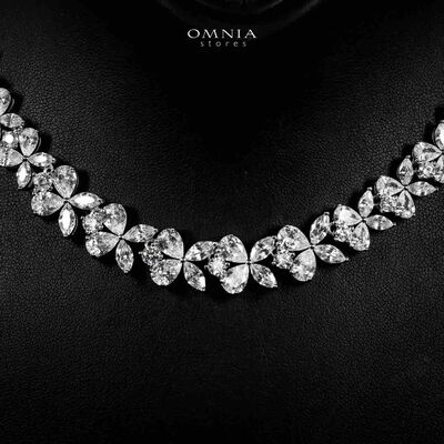 Omnia Karolina Silver Necklace 925 Silver in High Quality White Simulated Diamonds