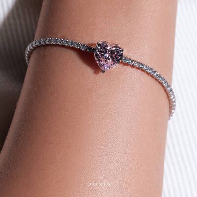 Omnia Louise Pink Bracelet In 92.5 Silver in High Quality Simulated Diamonds