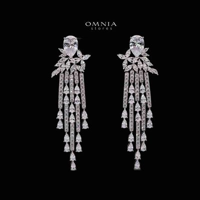 Omnia Vanya White Drop Earrings in 925 Silver with Pear-Cut High-Quality Simulated Diamonds
