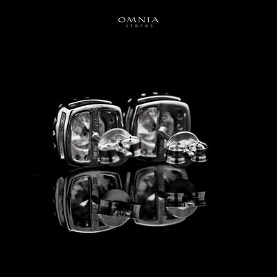 Omnia Dareema Silver Square Stud Earrings 925 Silver in GRA Certifited High Quality White Moissanite Stones