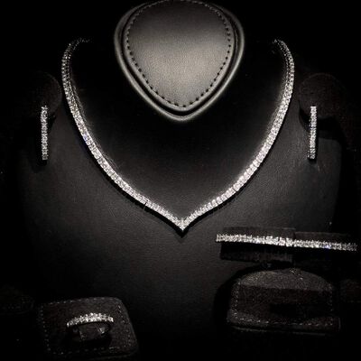 Omnia Viola White Luxury Bridal Full Set in High Quality Rhodium Plated Zircon Stones