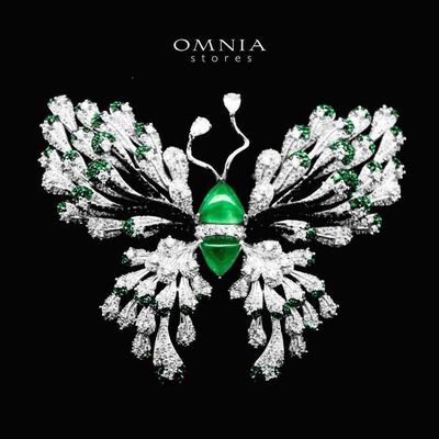 Omnia Omara Butterfly Green Brooch in 925 Pure Silver Tarnish Resistant Plating