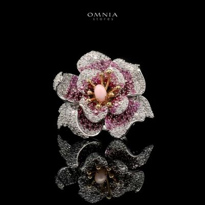 Omnia Ambreen Floral Ring in 92.5 Silver with High Quality Simulated Diamonds