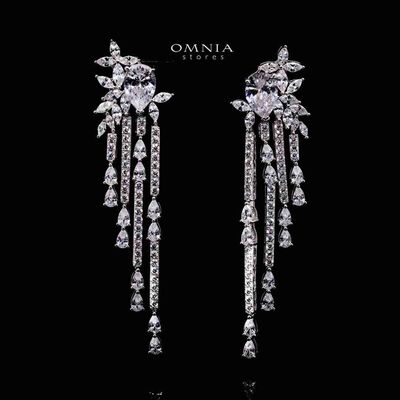 Omnia Abir White Bridal Drop Earrings in 925 Silver with Pear and Marquise-Cut High-Quality Simulated Diamonds
