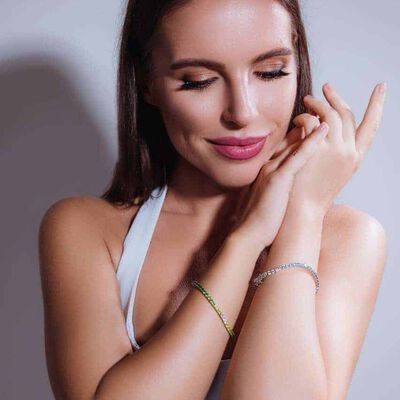 Omnia Tasneem White 3mm Tennis Bracelet in 92.5 Silver High Quality Simulated diamonds