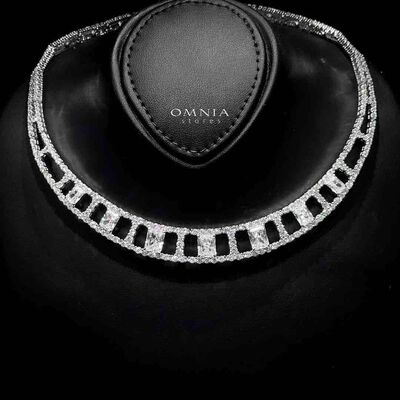 Omnia Alessandra White Necklace in 925 Silver with Emerald-Cut High-Quality Simulated Diamonds