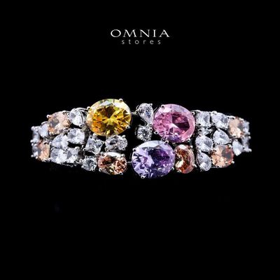 Omnia Artemis Baby Pink Multi-Colored Bridal Set with Round and Oval Cut Simulated Diamonds in High-Quality Rhodium Plated Finish