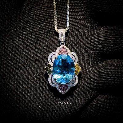 Omnia Moudhi Necklace In 92.5 Silver High Quality  London Blue Topaz