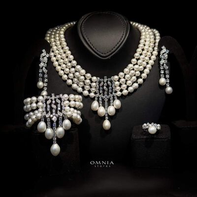 Omnia Behati Fresh Real Water Pearl Set In 92.5 Silver High Quality Simulated&nbsp;diamonds