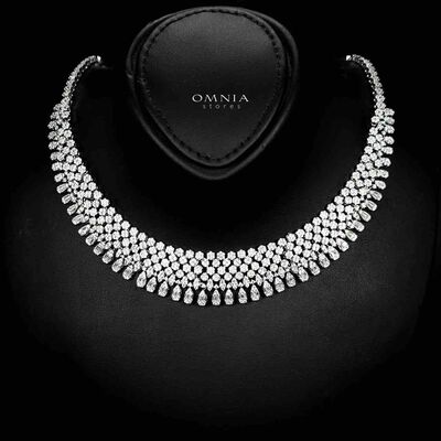 Omnia Taybah White Luxury Bridal Set In Rhodium Plated with High Quality Zircon Stones