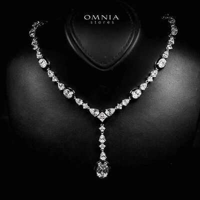 Omnia Layn White and Black Necklace In 925 Silver High Quality Certified Lab Crafted Stones