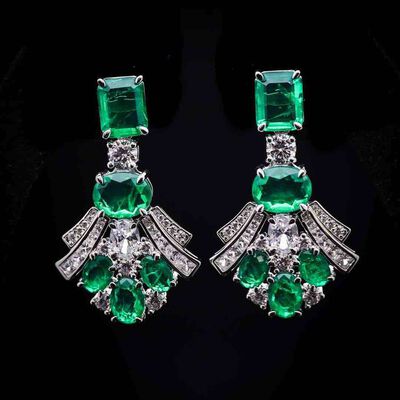 Omnia Karina Green Mixed-Cut Drop Earrings in 92.5 Silver with High Quality Simulated Diamonds