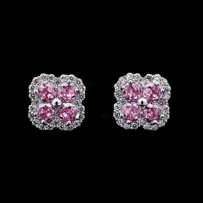 Omnia Hazel Pink Floral Stud Earrings in High-Quality Zircon Stone in Rhodium Plated