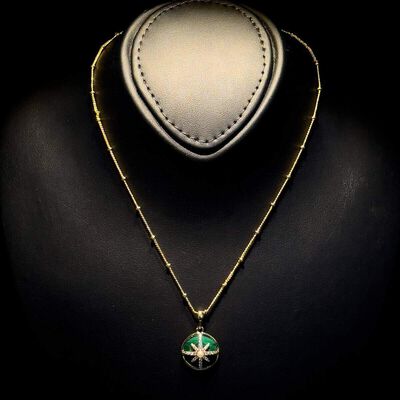 Omnia Afiya Necklace in Malachite Stone in High Quality Zircon Stone in Rhodium Plated