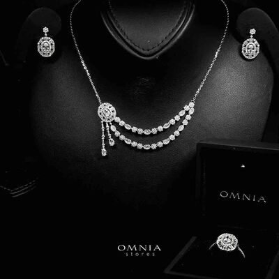 Omnia Majeeda White Necklace, Earrings and Ring Set in 925 Silver with High Quality Simulated Diamonds