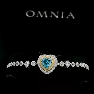 Omnia Almas Blue Heart Radiance Tennis Bracelet in 92.5 Silver with High Quality Simulated Diamonds