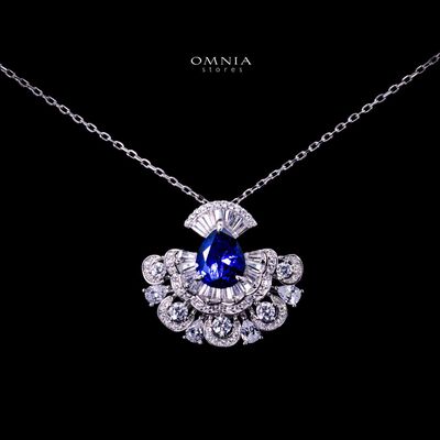 Omnia Aleyna Royal Blue Stone Silver Pendant Necklace in 925 Silver with High Quality Simulated Diamonds