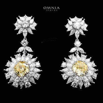 Marjan Sunflower Yellow Drop Earrings In 925 Silver Certified High Quality Lab Grown Stones
