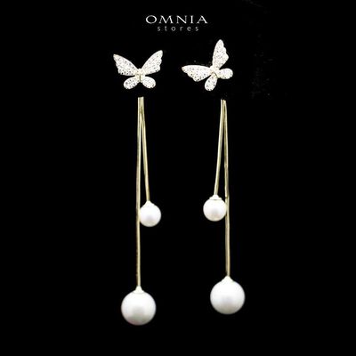 Omnia Noura Butterfly Pearl Drop Earrings in 92.5 Silver