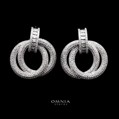 Omnia Ivana Double Hoop White Earrings in High Quality Zircon Stone Rhodium Plated