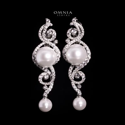 Omnia Naira Silver Pearl Drop Earrings In 925 Silver With High Quality Lab Crafted Stones