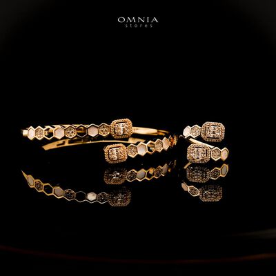 Omnia Laythaa Golden Bangle & Ring With Rhodium Plated In High Quality Zircon Stone