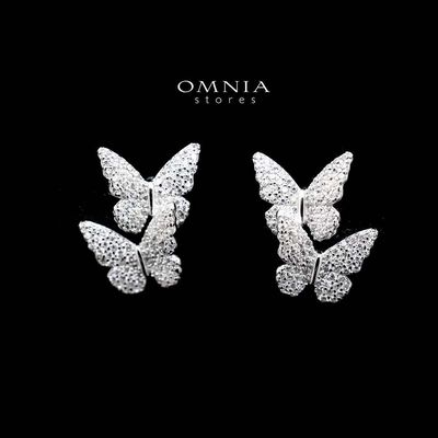 Omnia Triple Butterfly Stud Earrings in 92.5 Silver With High Quality Zircon Stone