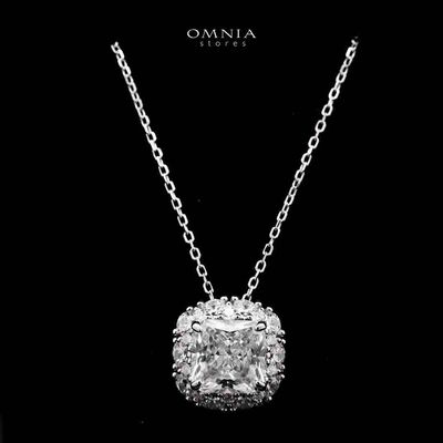 Omnia Ghita White Princess Cut Statement Necklace in 925 Silver with High-Quality Simulated Diamonds