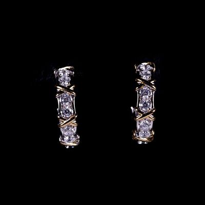 Omnia Aasima White and Glod Hoop Earrings With High Quality Certified Lab Crafted Round Cut Stones In 925 Silver