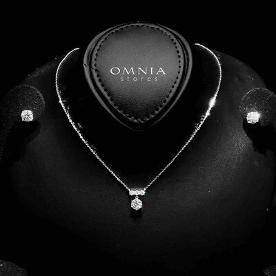Omnia Azraa White Pendant Necklace And Earrings Set in 92.5 Silver with High-Quality Moissanite Stones