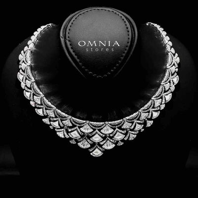 Omnia Bita White Bridal Full Set in High Quality Zircon Stone in Rhodium Plated