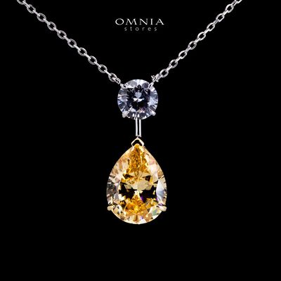 Omnia Danya Yellow Silver Pendant Necklace in 925 Silver with High Quality Simulated Diamonds
