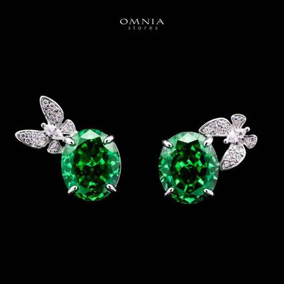 Omnia Maysun Earrings In 925 Silver High Quality Green Simulated Diamonds