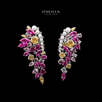 Omnia Amara Statement Earrings in 92.5 Silver with Multi-Colored High-Quality Simulated Diamonds