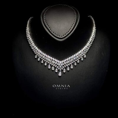 Omnia Sima White Luxury Bridal Full Set in High Quality Zircon Stone Rhodium Plated