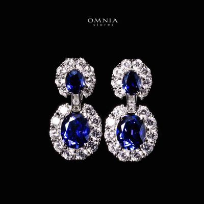 Omnia Nalia Silver Oval Drop Earrings 925 Silver in GRC Certifited High Quality Blue Sapphite Lab Grown Stones