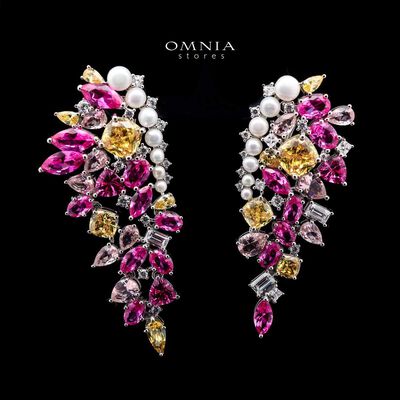 Omnia Amara Statement Earrings in 92.5 Silver with Multi-Colored High-Quality Simulated Diamonds
