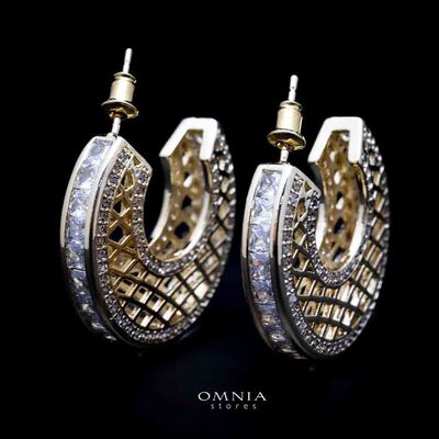 Omnia Joud Golden Earrings in High Quality Zircon Stone Rhodium Plated