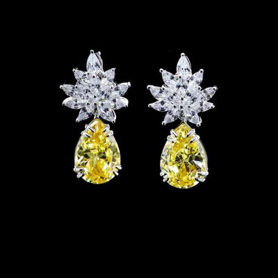 Omnia Cidra Yellow Earrings in 92.5 Silver High Quality Simulated Diamonds