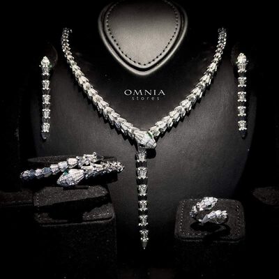 Omnia Serinda White Luxury Bridal Full Set in High Quality Rhodium Plated Zircon Stones
