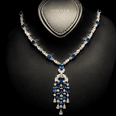 Omnia Israa Blue Necklace In 92.5 Silver High Quality Simulated diamonds