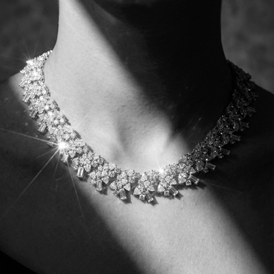 Omnia Farheen White Necklace With High Quality Caertified Lab Crafted Stones In 925 Silver