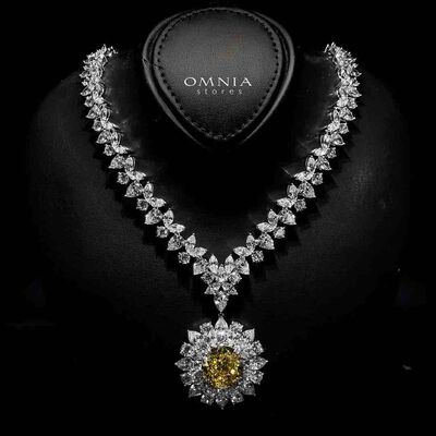 Marjan Sunflower Yellow Necklace In 925 Silver Certified High Quality Lab Grown Stones