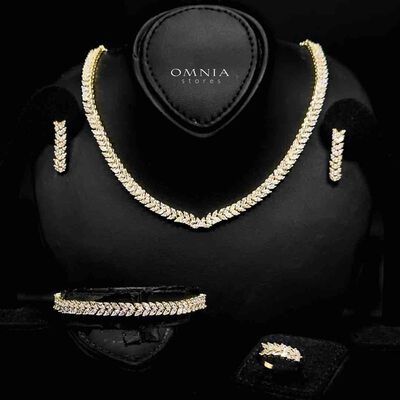 Omnia Aroosa Golden Bridal Full Set with High-Quality Simulated Diamonds Rhodium Plated