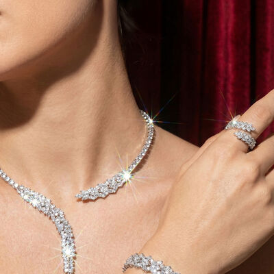 Omnia Nidaa White Bridal Full Set Accessories in High Quality Zircon Stone Rhodium Plated