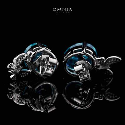 Omnia Maysun Baby Blue Earrings in 92.5 Silver with High Quality Simulated Diamonds