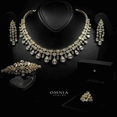 Omnia Adelita Golden Luxury Bridal Full Set in High Quality Zircon Stone Rhodium Plated