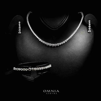 Omnia Nafeesa White Tennis Necklace, Earrings and Bracelet Set in 925 Silver with High Quality Simulated Diamonds