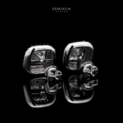 Omnia Ghaidaa Silver Square Stud Earrings 925 Silver in GRA Certifited High Quality White Moissanite Stones