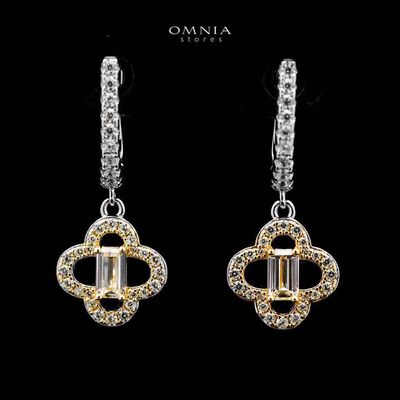 Omnia Amna Gold and White Earrings in 92.5 Silver High Quality Simulated diamonds